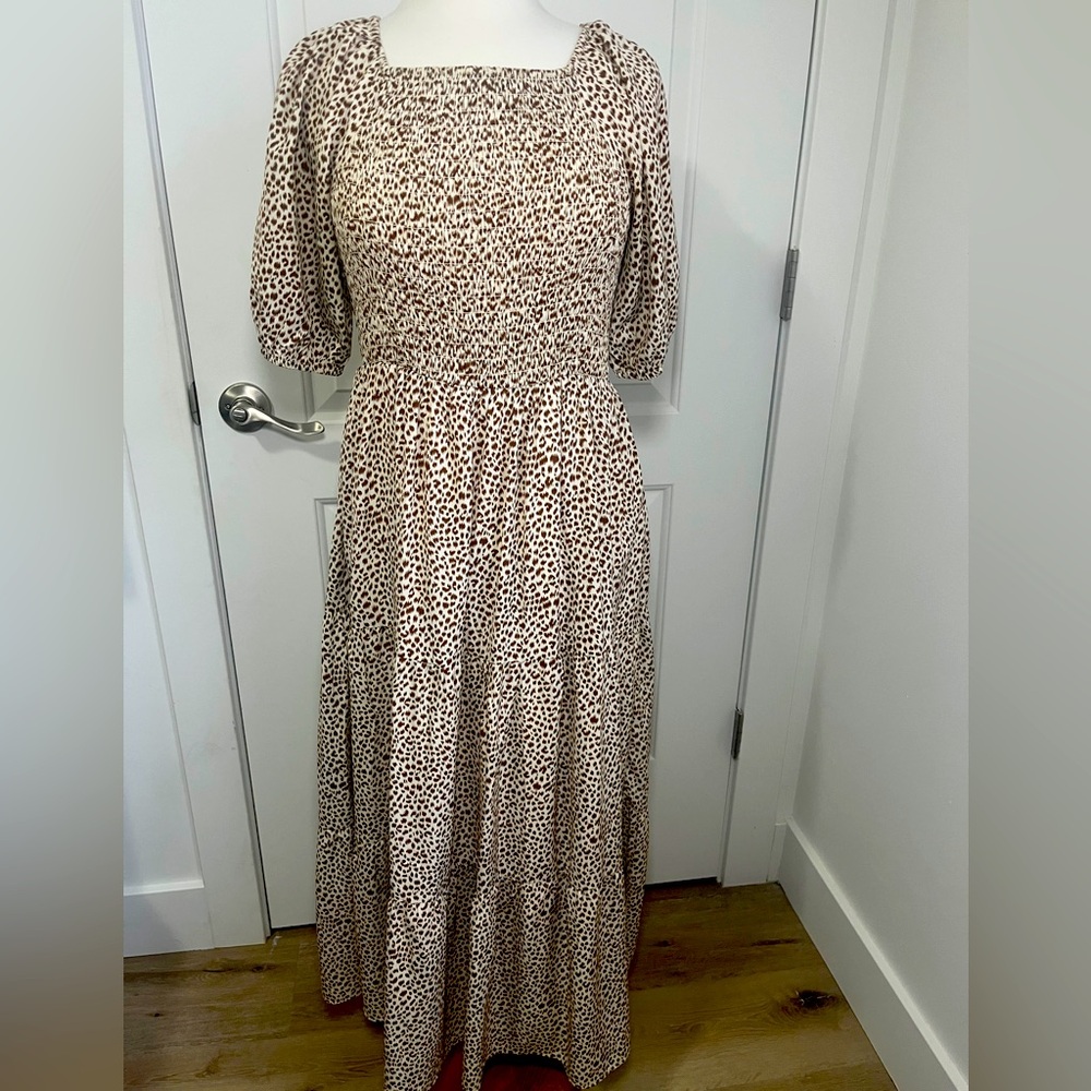 Polagram Leopard Puff Sleeve Maxi Dress M | Romantic Spring/Summer Style